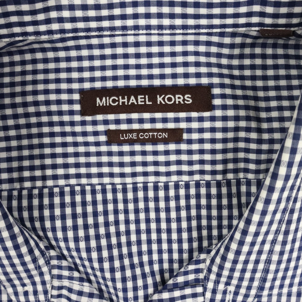 Michael Kors Shirt Mens 18.5 34/35 Big Luxe Cotton Button Up Gingham Long Sleeve - Picture 3 of 10